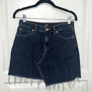 BDG Urban Outfitters Asymmetrical Denim Mini Skirt Frayed Hem - Dark Blue, S